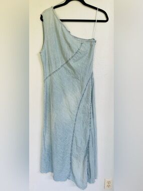 Zara Denim Chambray One-Shoulder Midi Dress